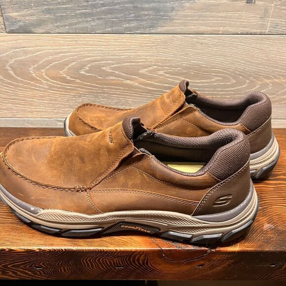 SKECHERS Men's Size 12 Respect Catel Goodyear Sole Memory Foam‎ Shoes Brown - Picture 5 of 10